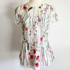 Walter Baker embroidered floral mesh peplum blouse